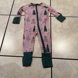 Little Sleepies Pink Twinkling Trees Christmas Zippy Pajamas 3-6m